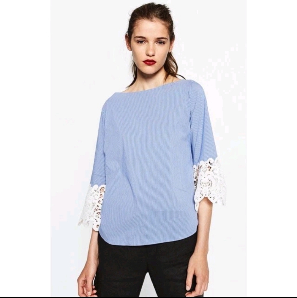 Zara Women's Striped Blue Top, Sz L